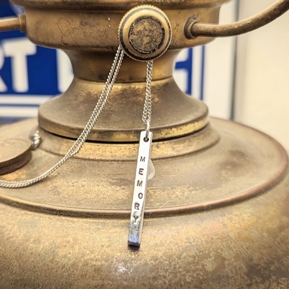 Sterling Silver & Quartz Rectangular Bar Inspirational Vertical Pendant Necklace - Picture 9 of 14